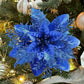 10Pcs Red Gold Poinsettia Artificial Christmas Flowers Xmas Tree Ornaments