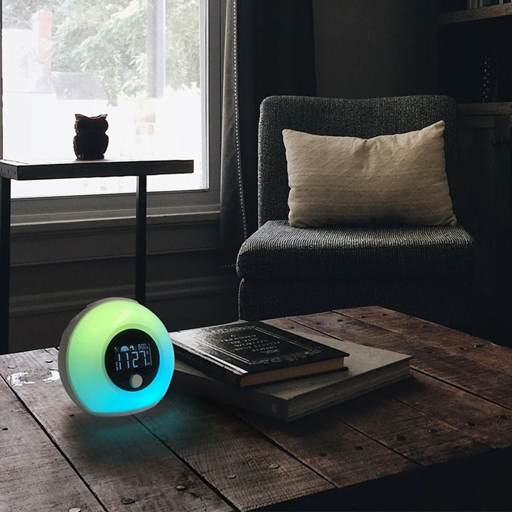 LED Colorful Wake Up Light Alarm Clock with Bluetooth Speaker