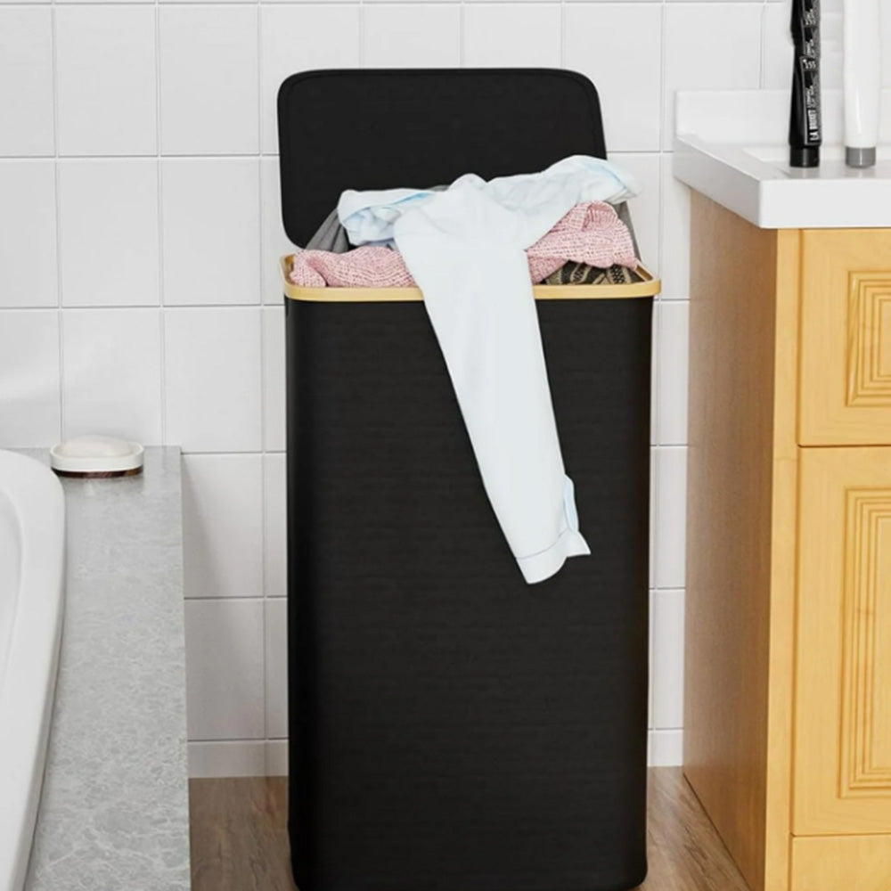 100L Laundry Basket with Lid Clothes Hampers for Laundry with Bamboo Handles Removable Bag