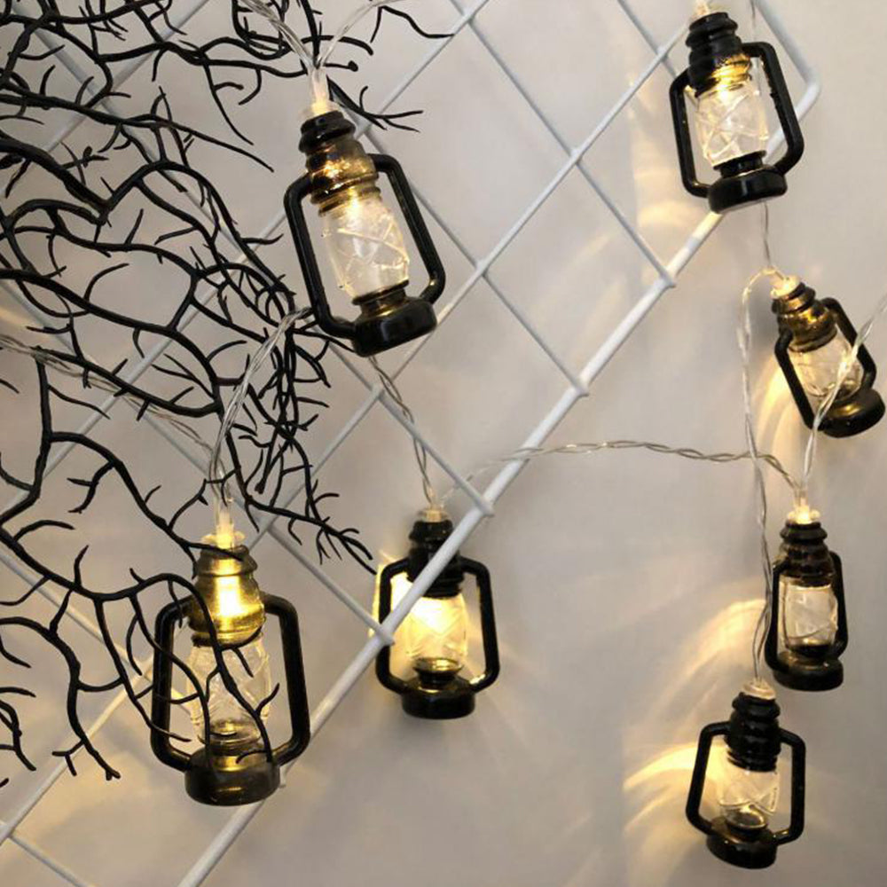 Battery Operated LED Black Retro Oil Lantern String Light