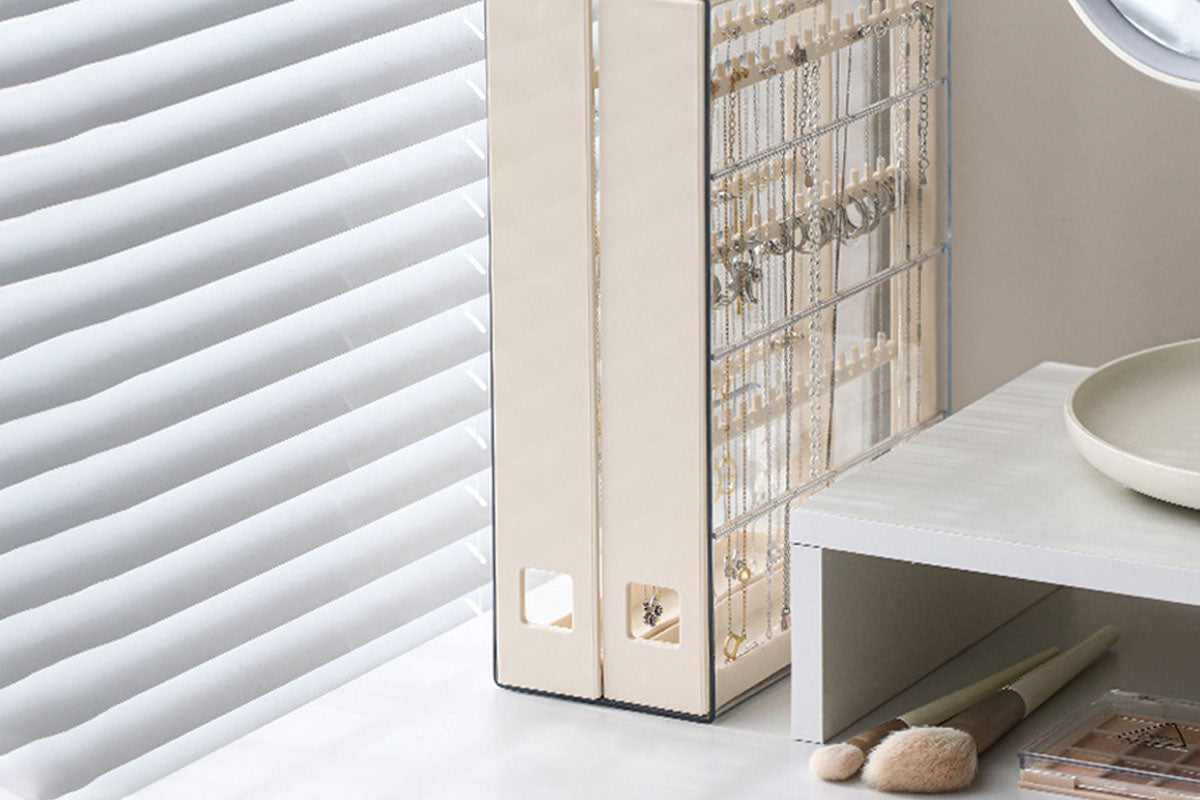 2-Tier Jewelry Organizer with Pull Out Drawer Earring Storage Box Display Case for Earrings Necklace Rings Studs
