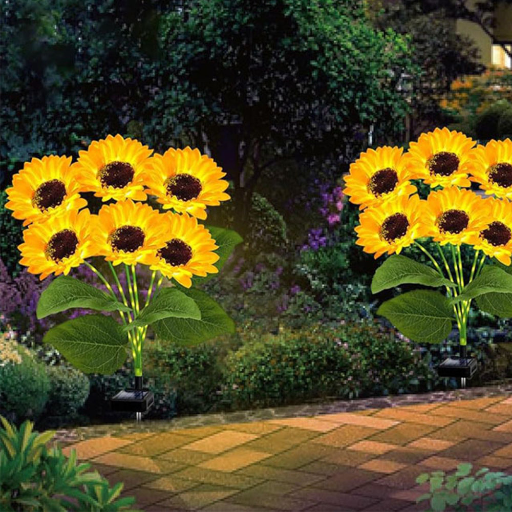 2 Pcs Solar Sunflower Lights for Outdoor Garden Patio Lawn Waterproof