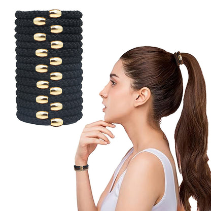 15 Pack Thick Hair Ties with Gold Beads for Women Girls Ponytail Holders