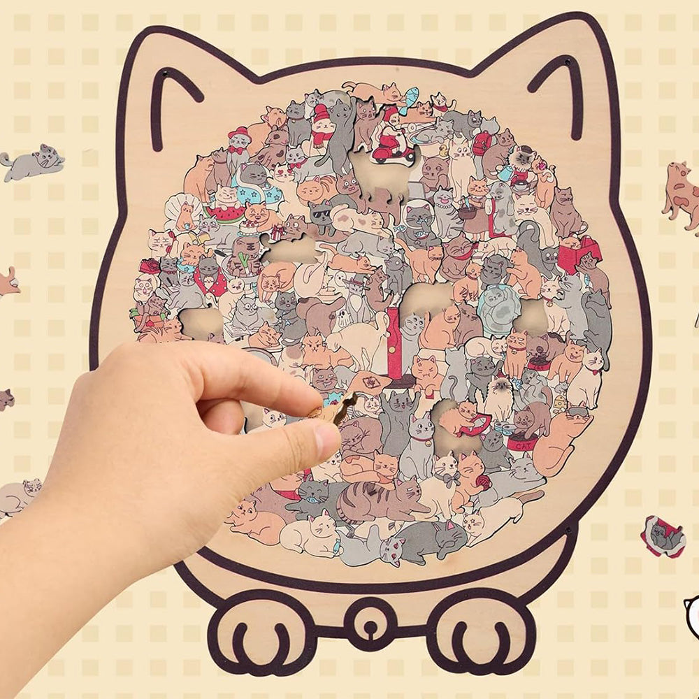 135 Pieces Colored Cat Shaped Wooden Jigsaw Puzzle With Stand For Cat Lovers