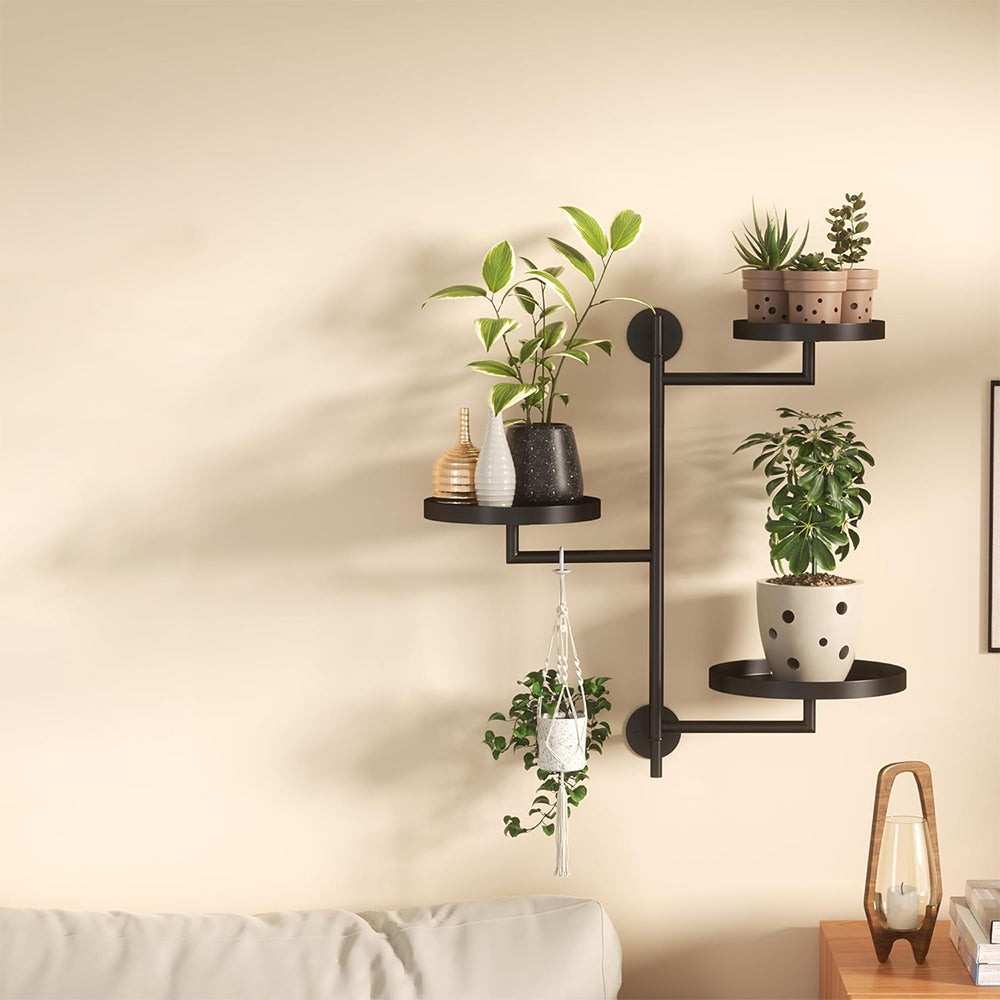 Indoor Wall Mount 3-Tier Rotating Metal Plant Stand for Multiple Plants