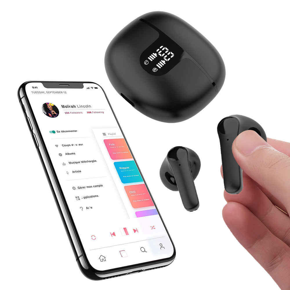 2Pcs Wireless Bluetooth Sport Headphones Touch Control with LED Display