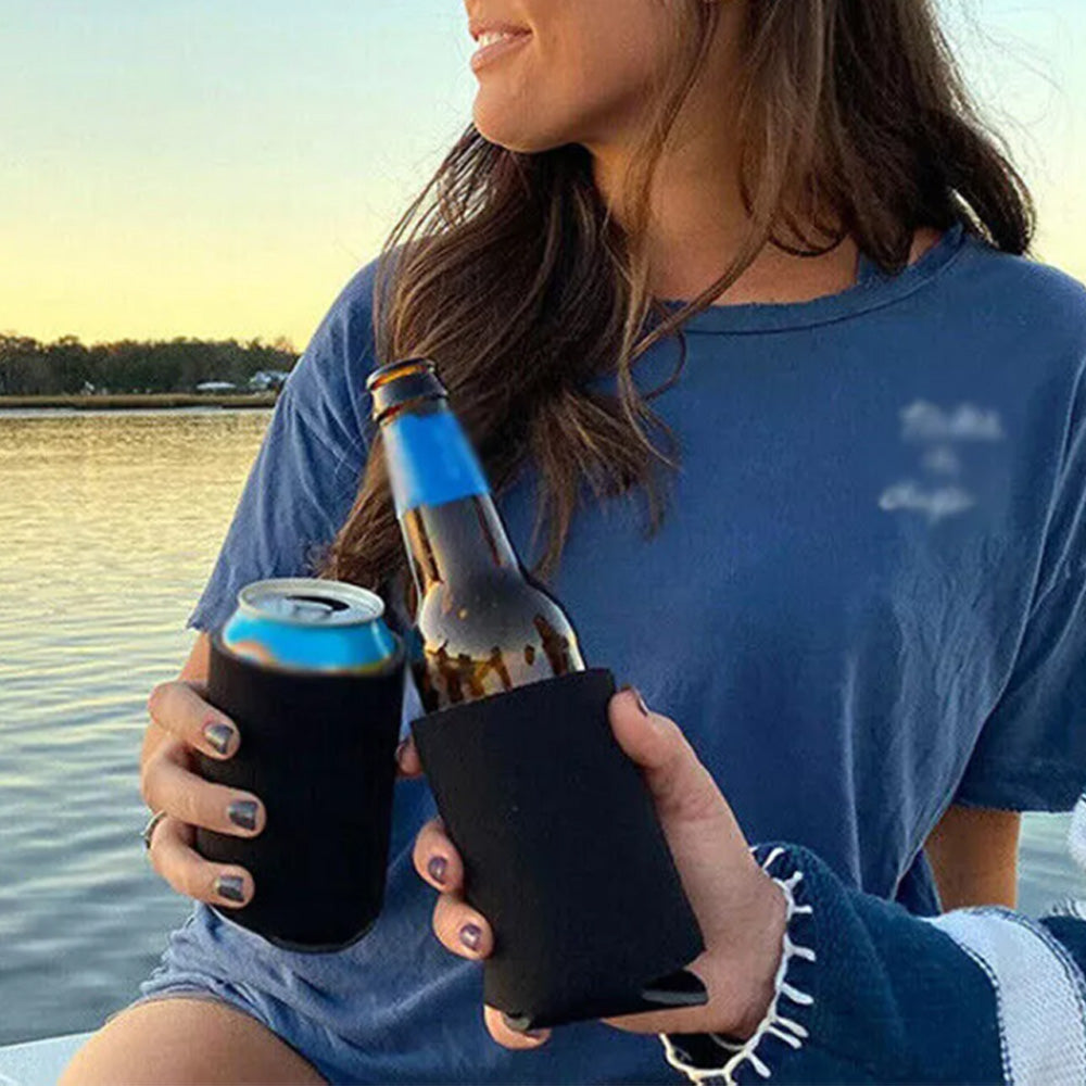 25Pcs Black Blank Can Cooler Sleeves Collapsible Plain Drink Holder Skinny Drink Insulated Sleeve