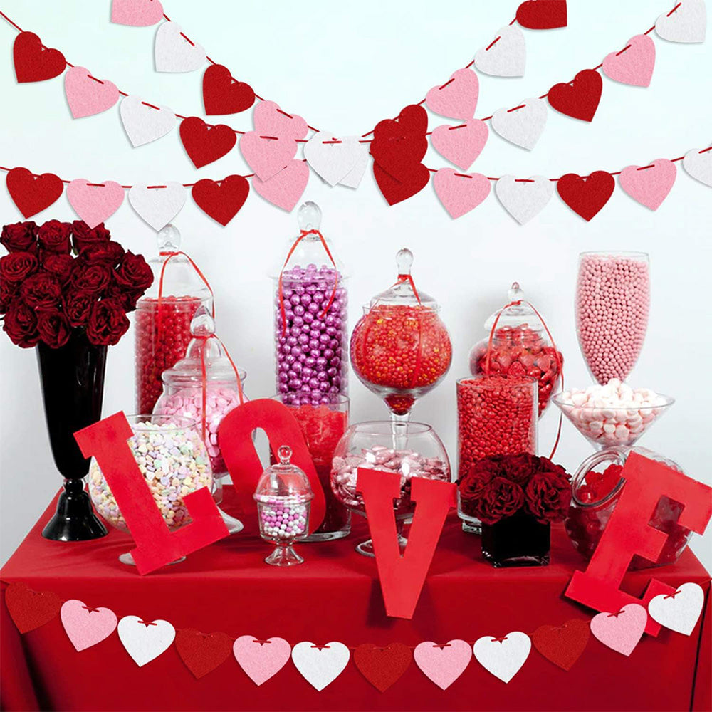 Felt Heart Garland Banner Decoration for Valentine's Weddings & Parties