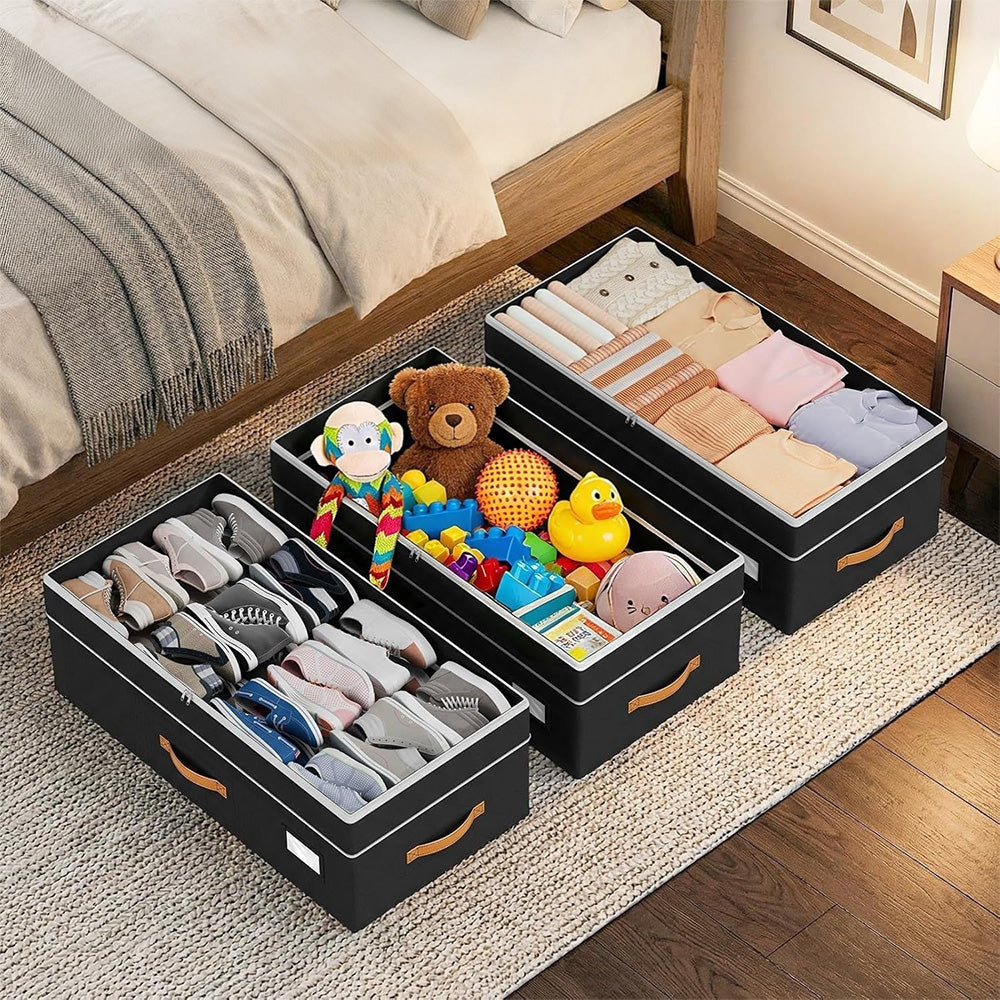 Large Capacity Under Bed Storage with Wheels Lid Handle Foldable Storage Bin for Clothes