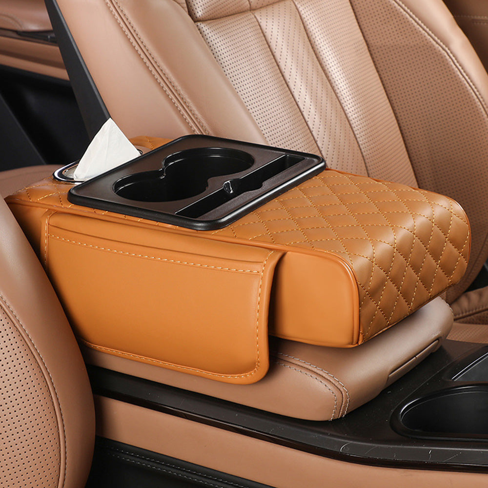 Car Armrest Cushion Organizer with Cup Holder Multi Functional Center Console Booster Pad