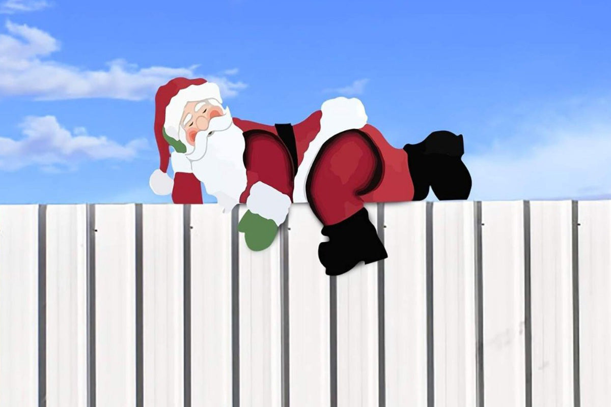 Christmas Fence Decoration Santa Claus Peeking Yard Garden Outdoor Sign
