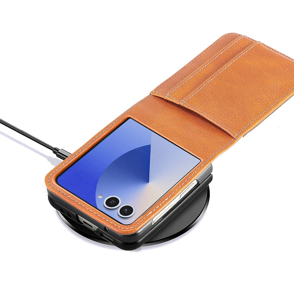 PU Wallet Card Holder Case for Samsung Galaxy Z Flip 6 7 8 with Stand-Brown