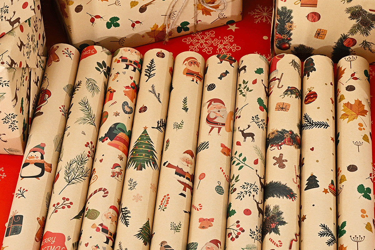 10PCS Multiple Patterns Christmas Wrapping Paper Gift Box Wrap Rolls
