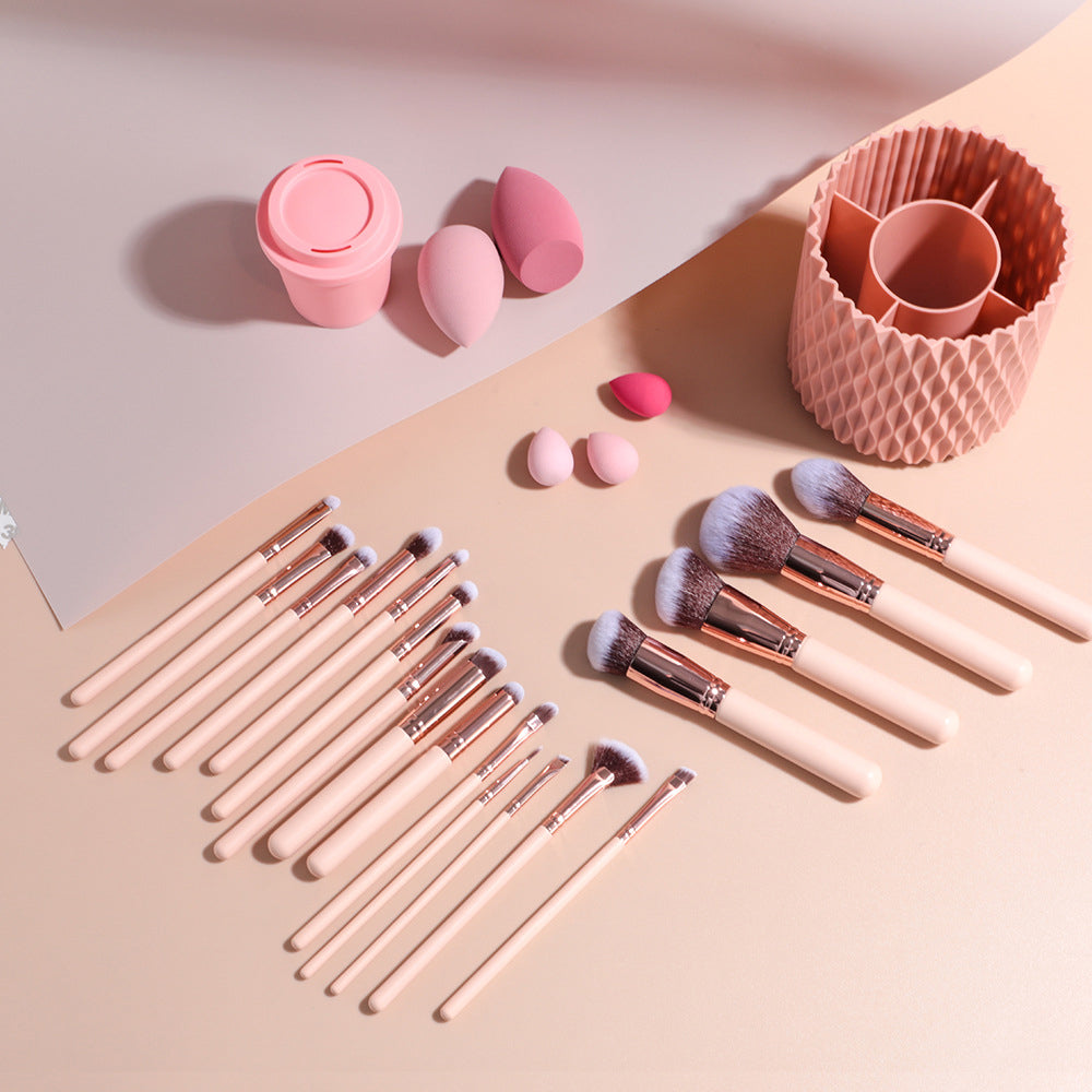 18Pcs Makeup Brushes Set with Makeup Sponges and Storage Bucket
