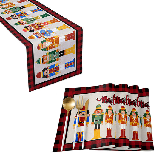 Christmas Nutcracker Soldier Table Runner with 4Pcs Placemats