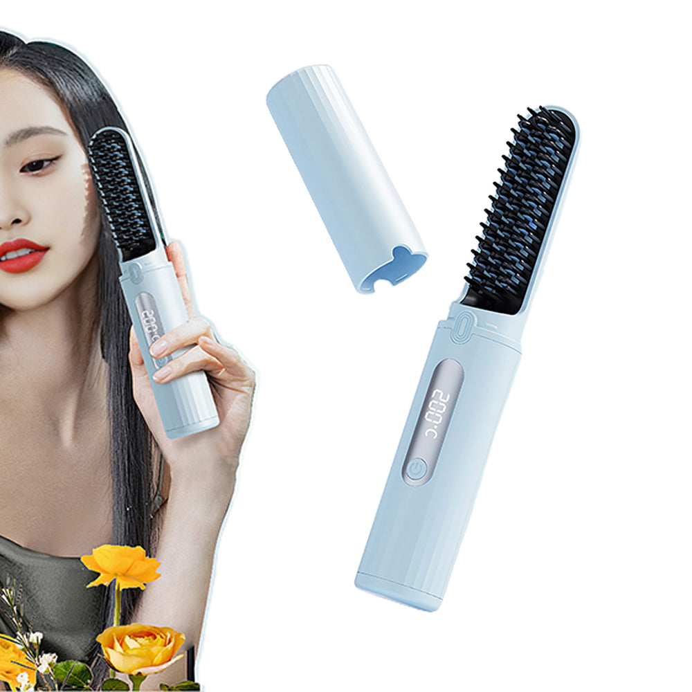 Portable Cordless Electric Hair Straightener Brush USB Rechargeable Heated Comb