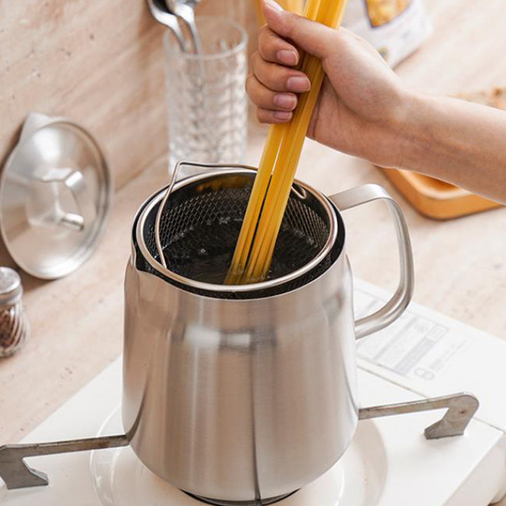 2L Stainless Steel Oil Strainer Storage Pot with Filter Mesh and Cover