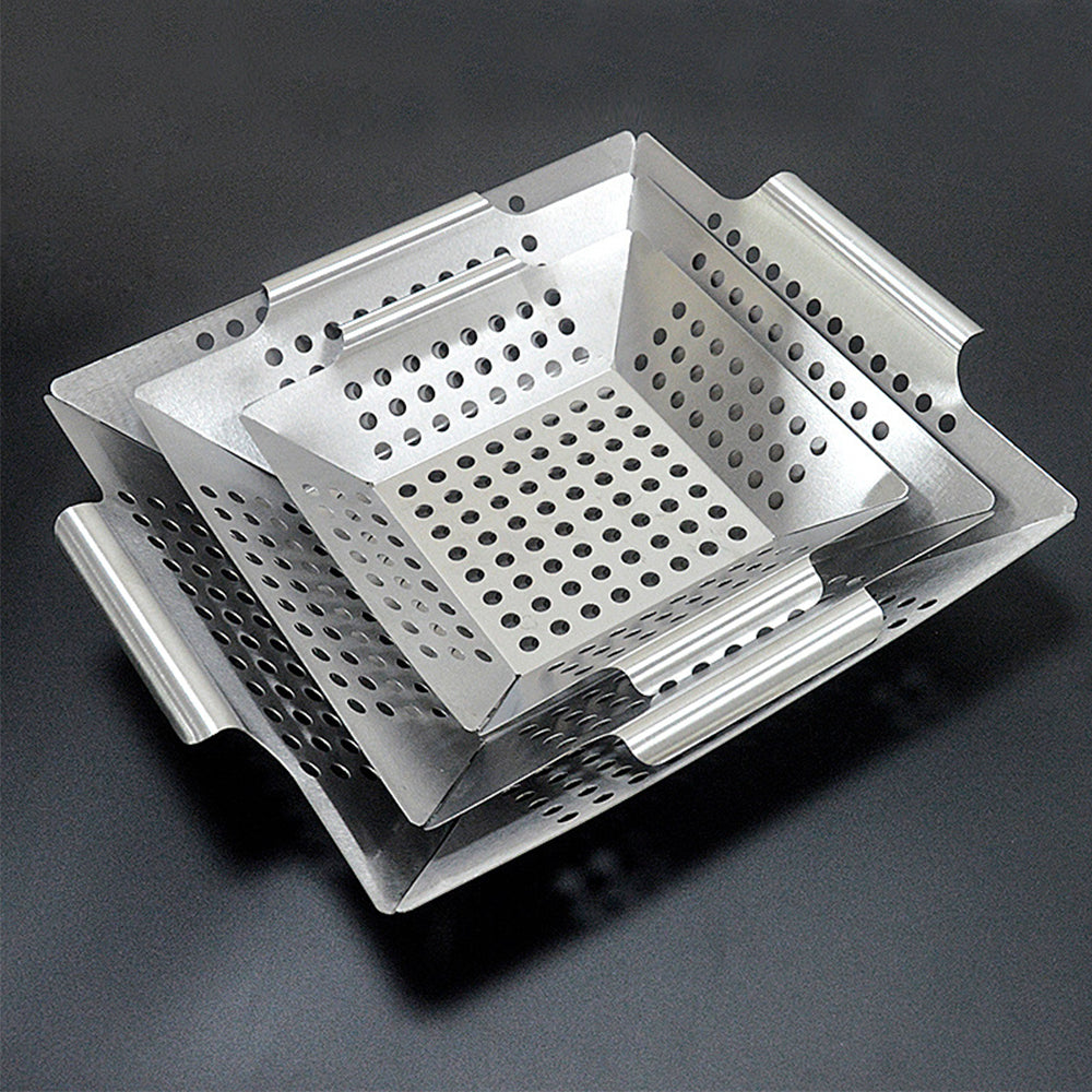 Vegetable Grill Basket Stainless Steel Barbecue Wok Pan Tray for Grilling