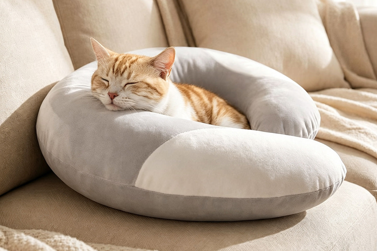 C-Shape Calming Pet Pillow Anxiety Relief Pet Sleeping Cushion for Cats & Small Dogs