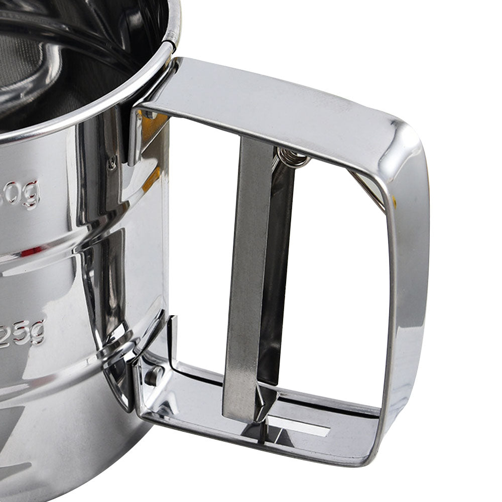 Stainless Steel Flour Sifter One Hand Press Crank Sifter for Powdered Sugar Shaker Duster