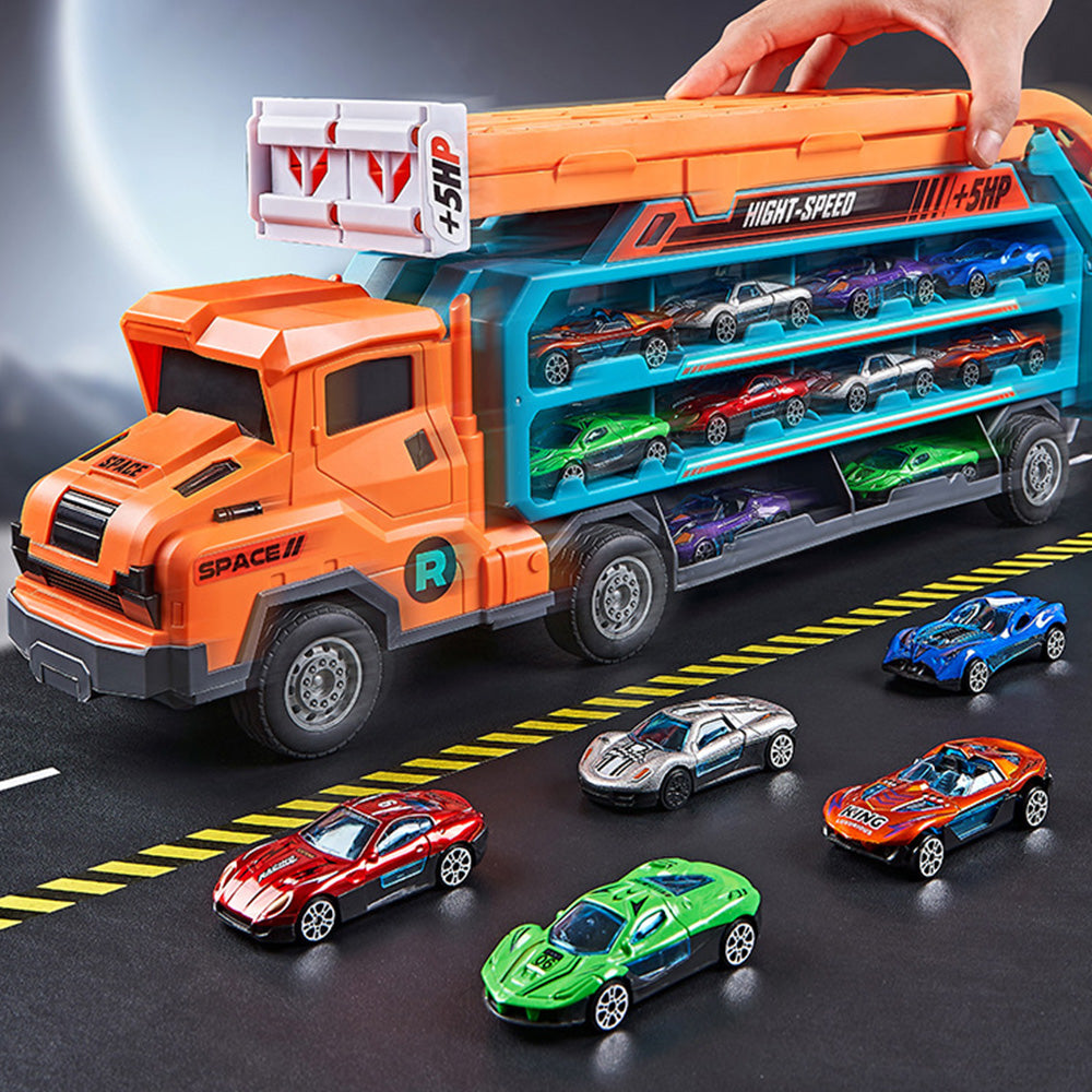 Carrier Truck Transport Car Toys Foldable 3 Layer Car Race Track Toys With 6 Toy Cars
