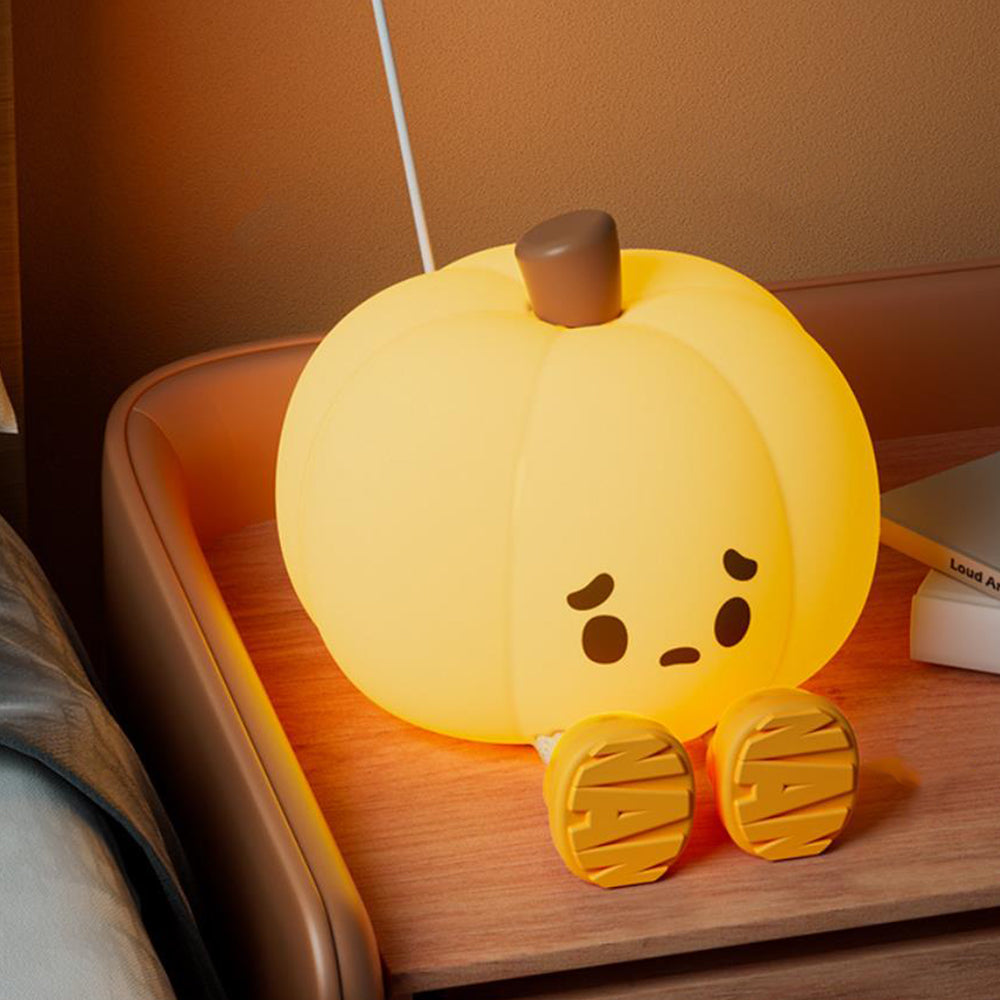 2Pcs 9.5x9.5x8.4cm Cute Pumpkin Silicone Night Light Sensory Interactive Night Light