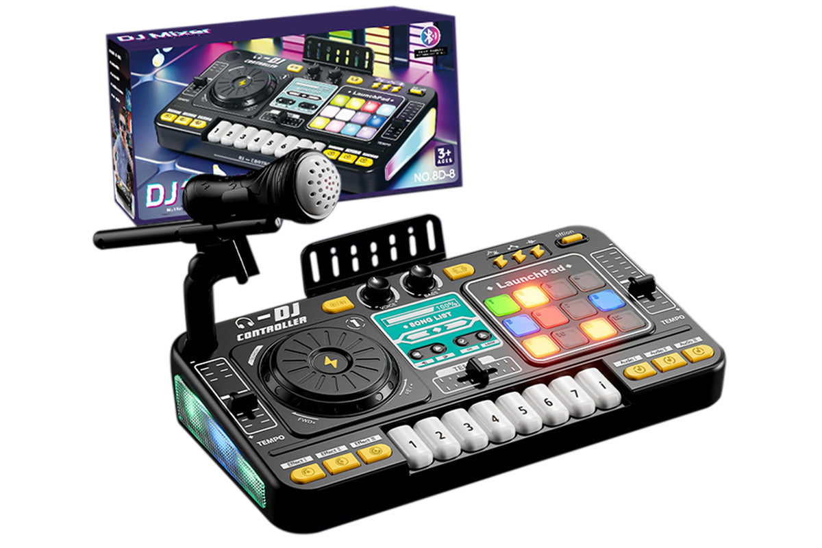 DJ Mixer Controller Musical Toy with Mic and LED Lights Piano Keys