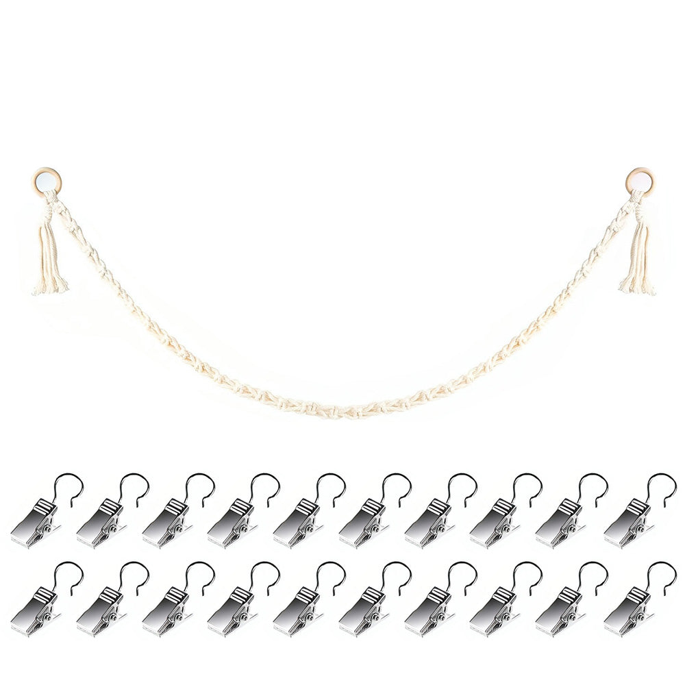 Hanging Storage Chain Boho Stuffed Animal Hammock Corner with 20 Metal Clips