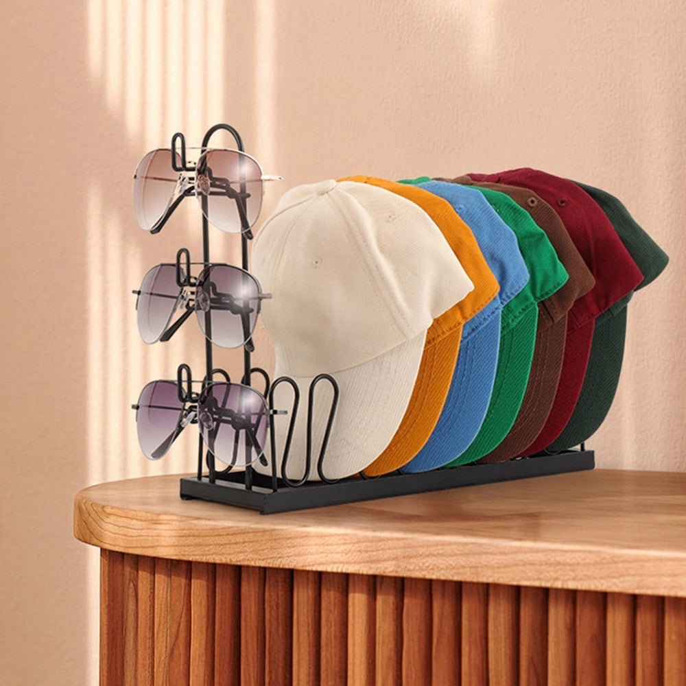 2 Pack Metal Hat Organizer Racks for 8 Caps and 3 Glasses Each