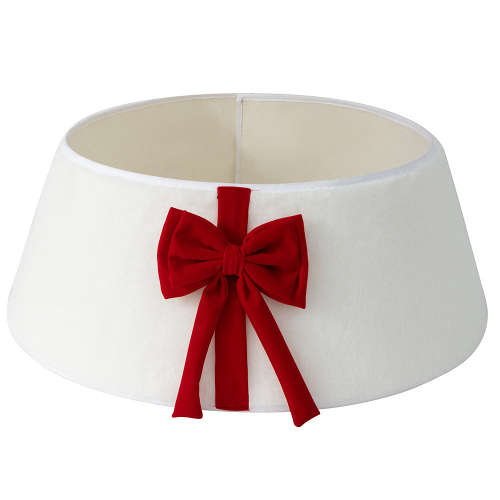Christmas Tree Collar with Bow Holiday Tree Decor for Tree Stand and Wire Cover-White