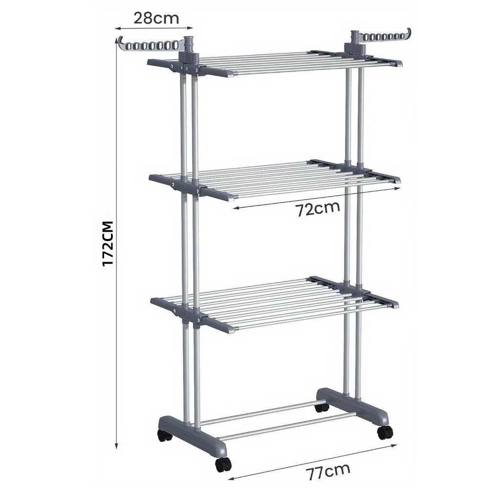 4 Tier Foldable Clothes Drying Rack with Wheels and Storage Hooks