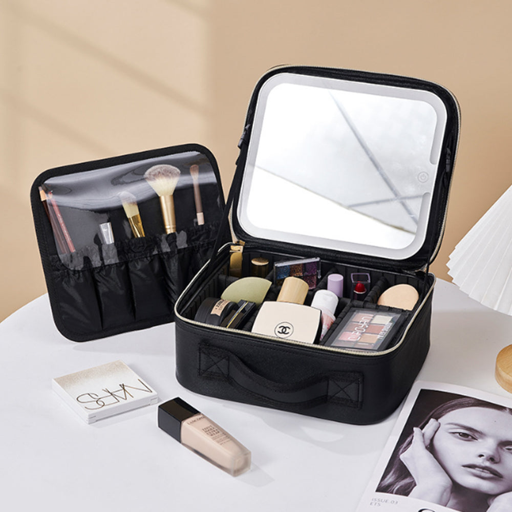 2Pcs 25x10.5x23CM Travel Makeup Storage Bag with Mirror and Light