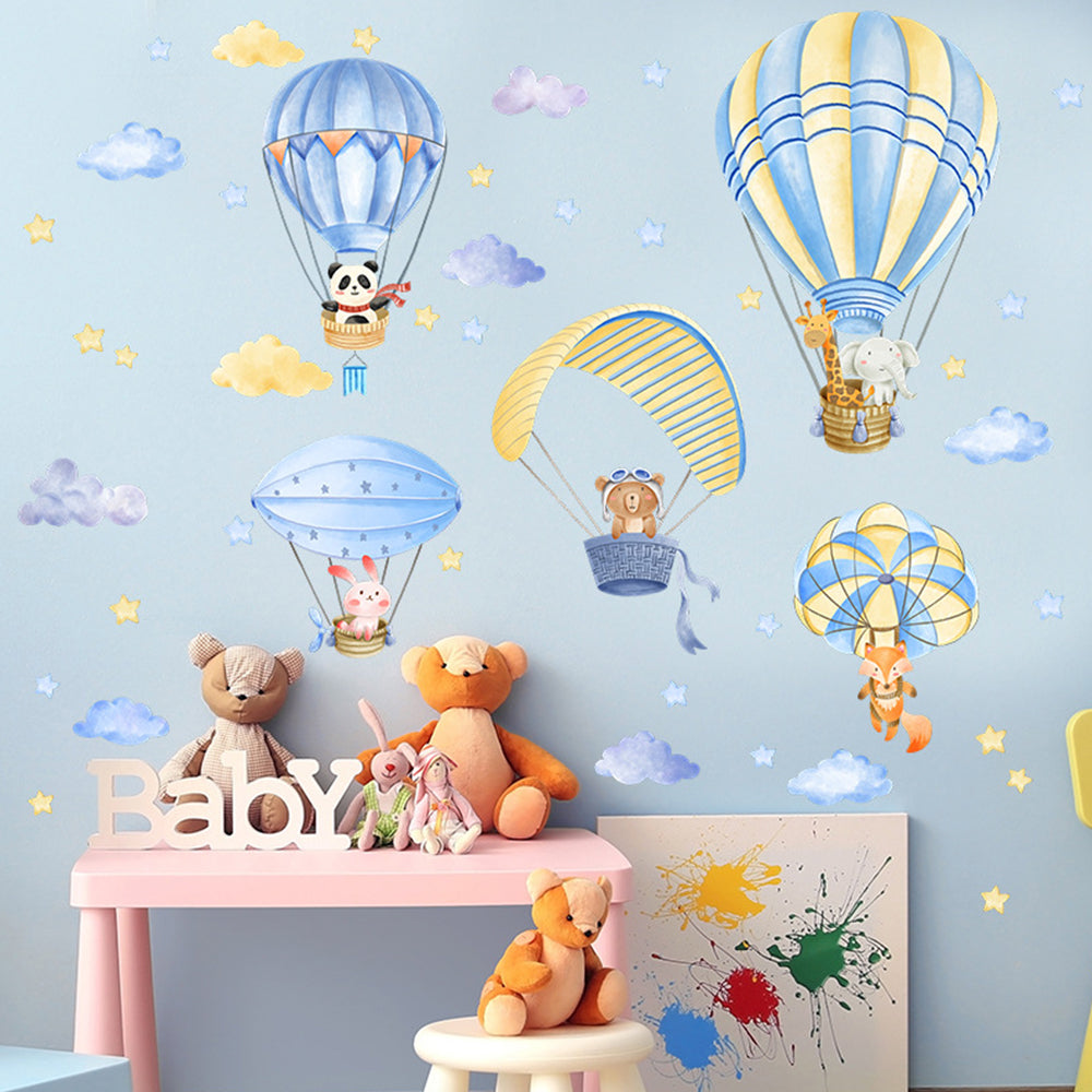 Colorful Hot Air Balloon Cute Animal Wall Stickers