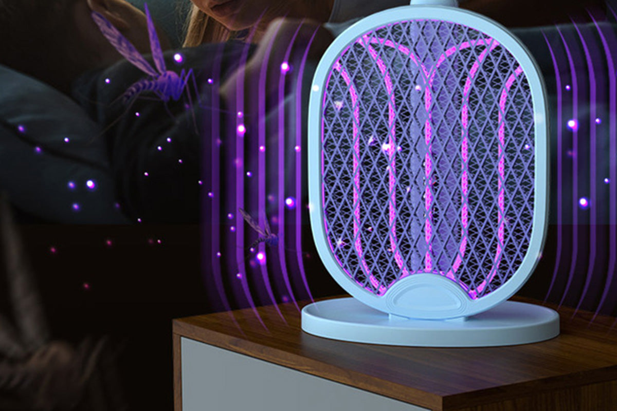Foldable Electric Mosquito Swatter with Charging Base Station Mosquito Zapper Fly Killer Rechargeable Bug Zapper