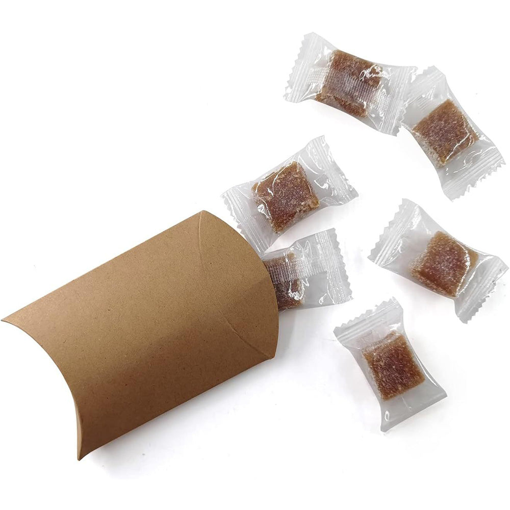 50 Pack Kraft Paper Pillow Gift Boxes with Ribbons for Weddings and Parties