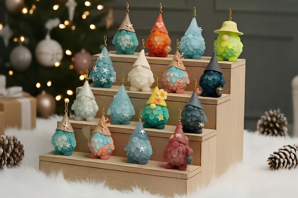 24 Days Christmas Advent Calendar Sea Glass Effect PVC Gnome Tree Decorations