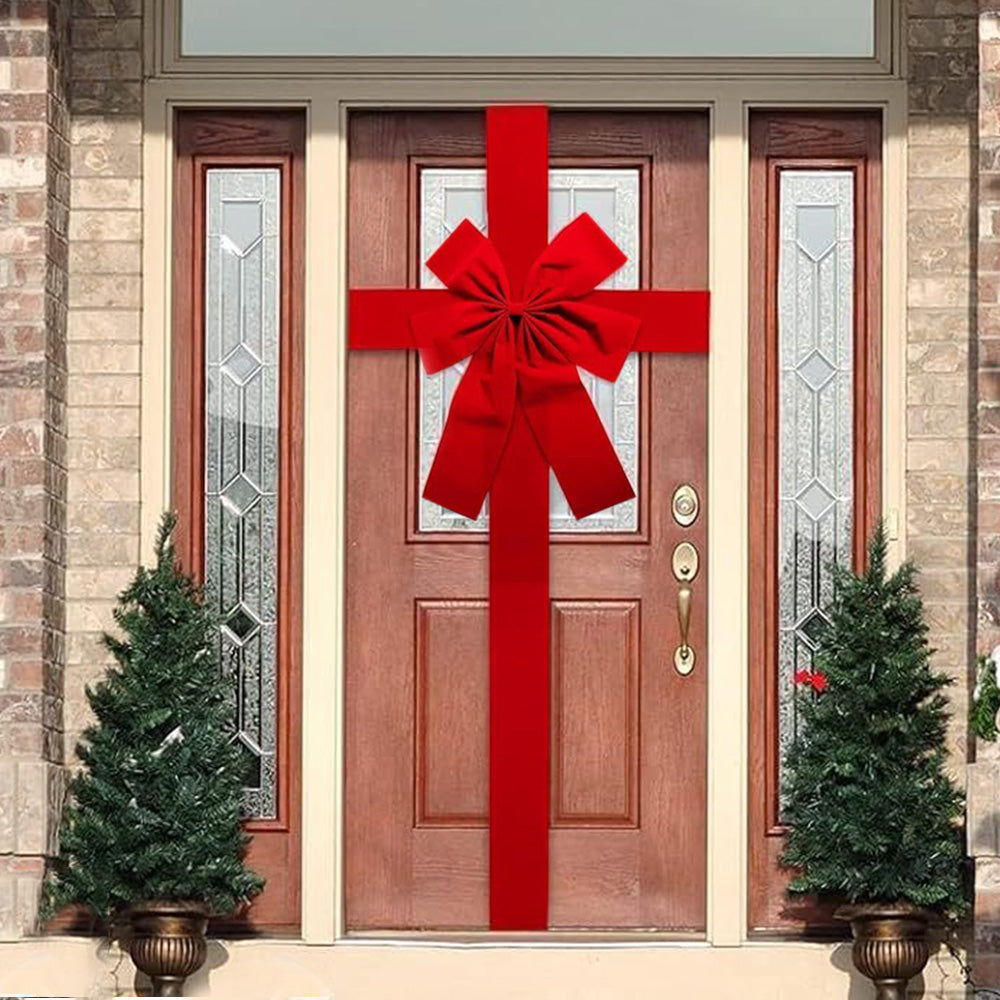 Red Velvet Style Christmas Door Bow with 420x200cm Polyester Straps