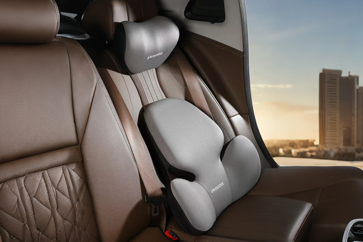Car Headrest and Lumbar Support Set Memory Foam Driving Cushion