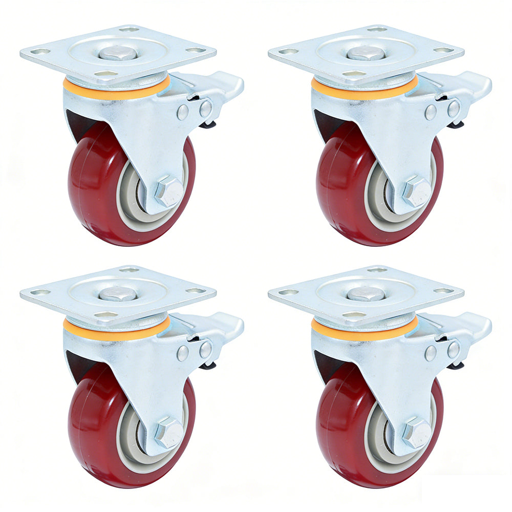 4XPolyurethane Caster Wheels with Brake Swivel Casters 3/4/5 Inch for Hand Trucks