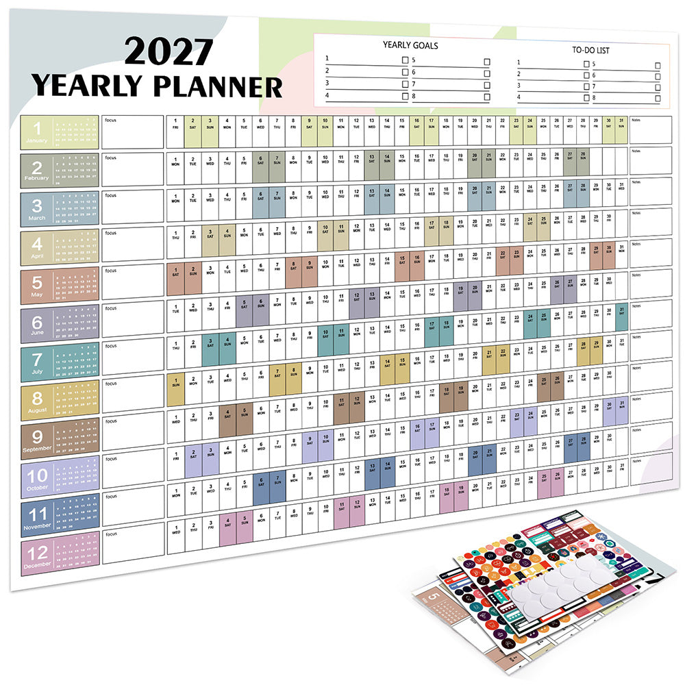 2027 Full Year Wall Calendar for Home Office and School Planning