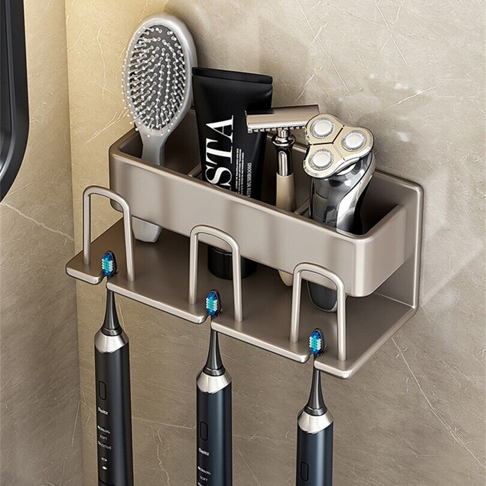Space Metal Toothbrush Holder Wall Mounted Toothpaste Bathroom Rack with Cups