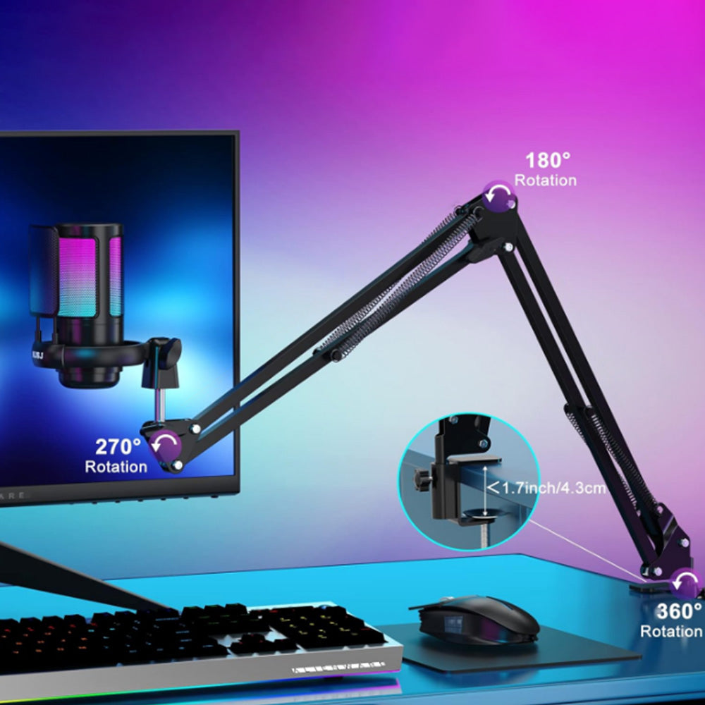 USB Gaming Microphone Kit for PC Gain Control with Pop Filter Boom Stand