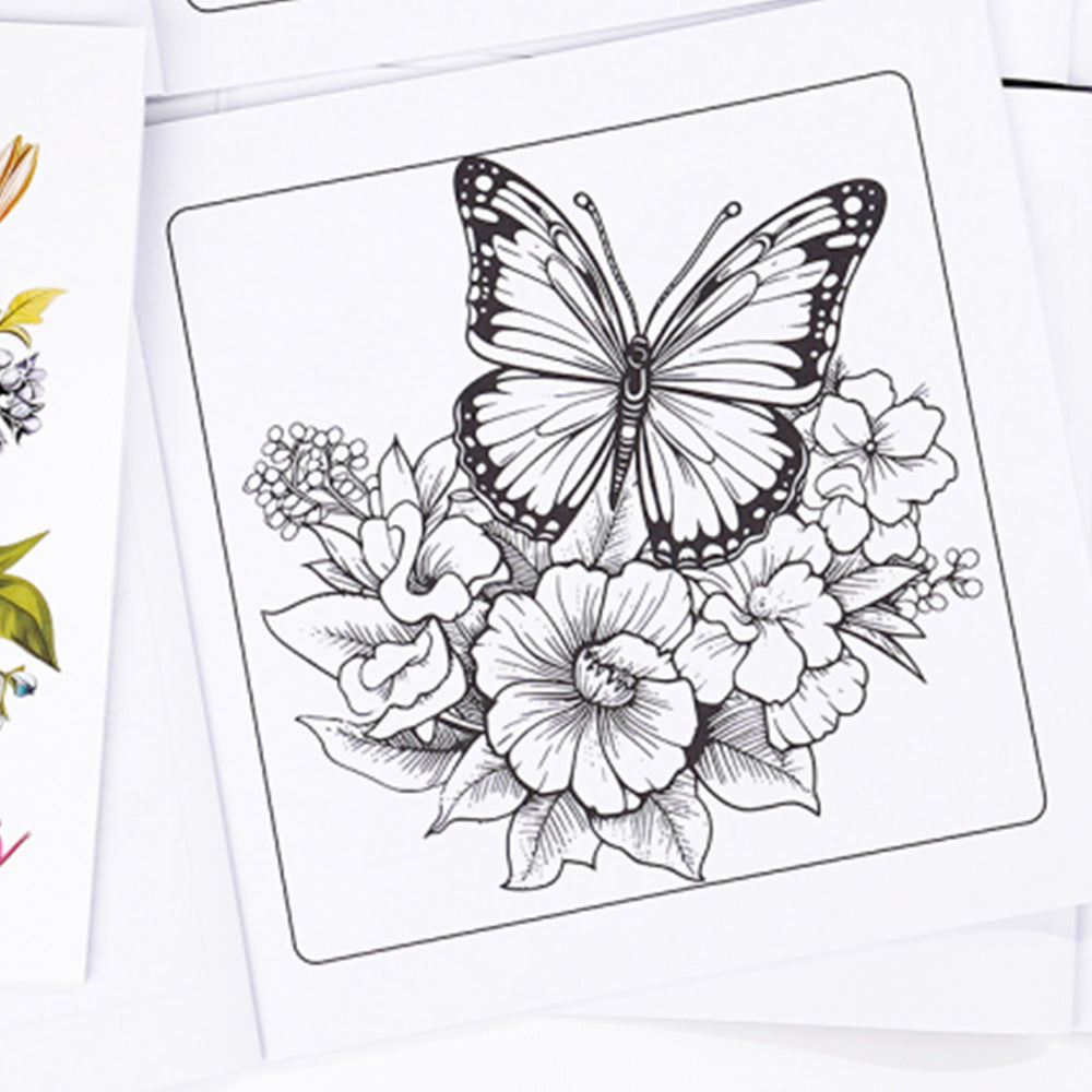 2 Coloring Books with 24 Floral and 24 Butterfly Designs