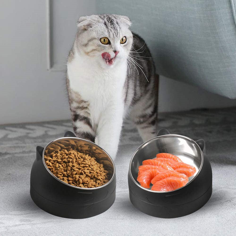 400ml Stainless Steel Tilted Pet Bowl Non-Slip Raised Feeder for Cats and Dogs