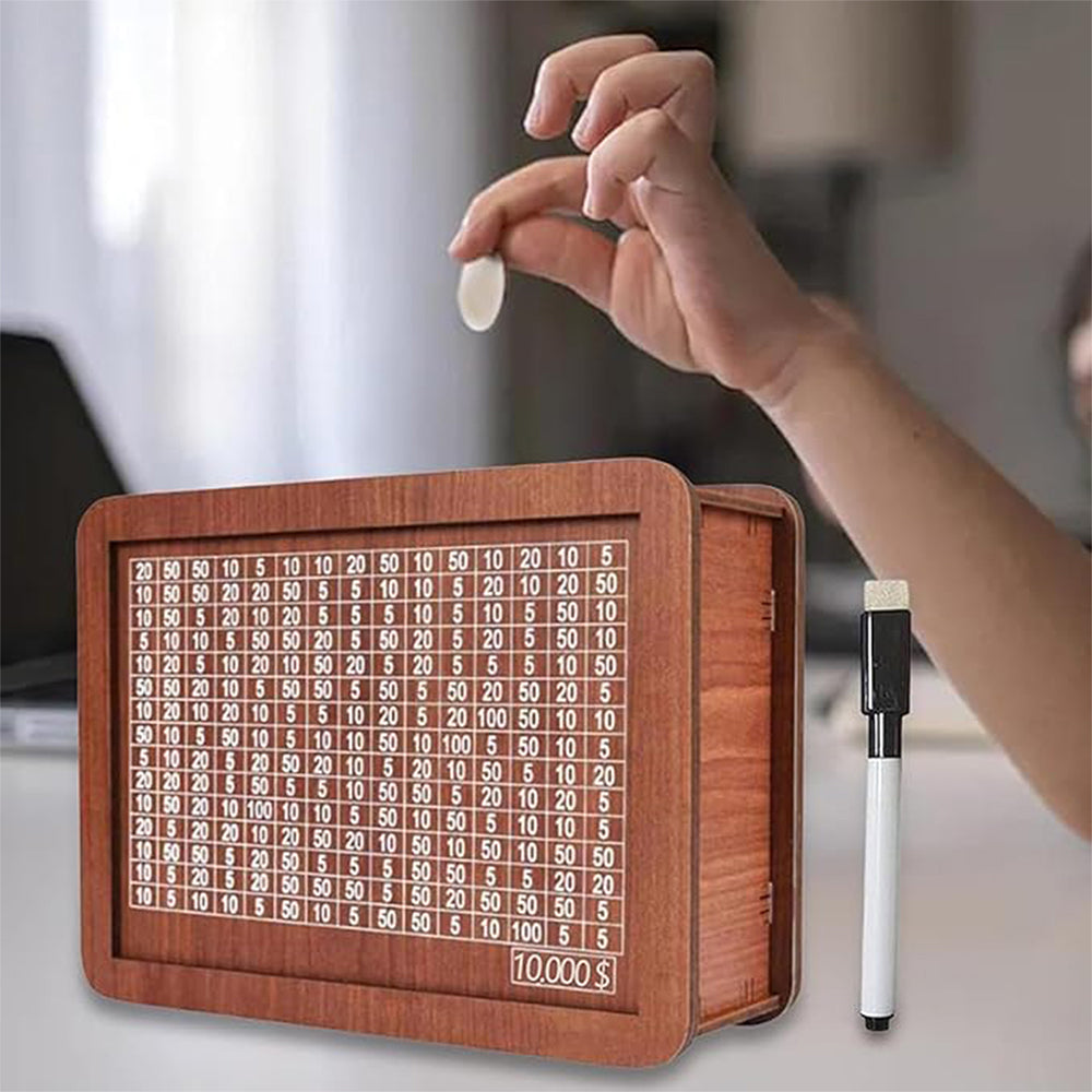 Vault Wooden Cash Saving Box with 1 Erasable Pen-10000