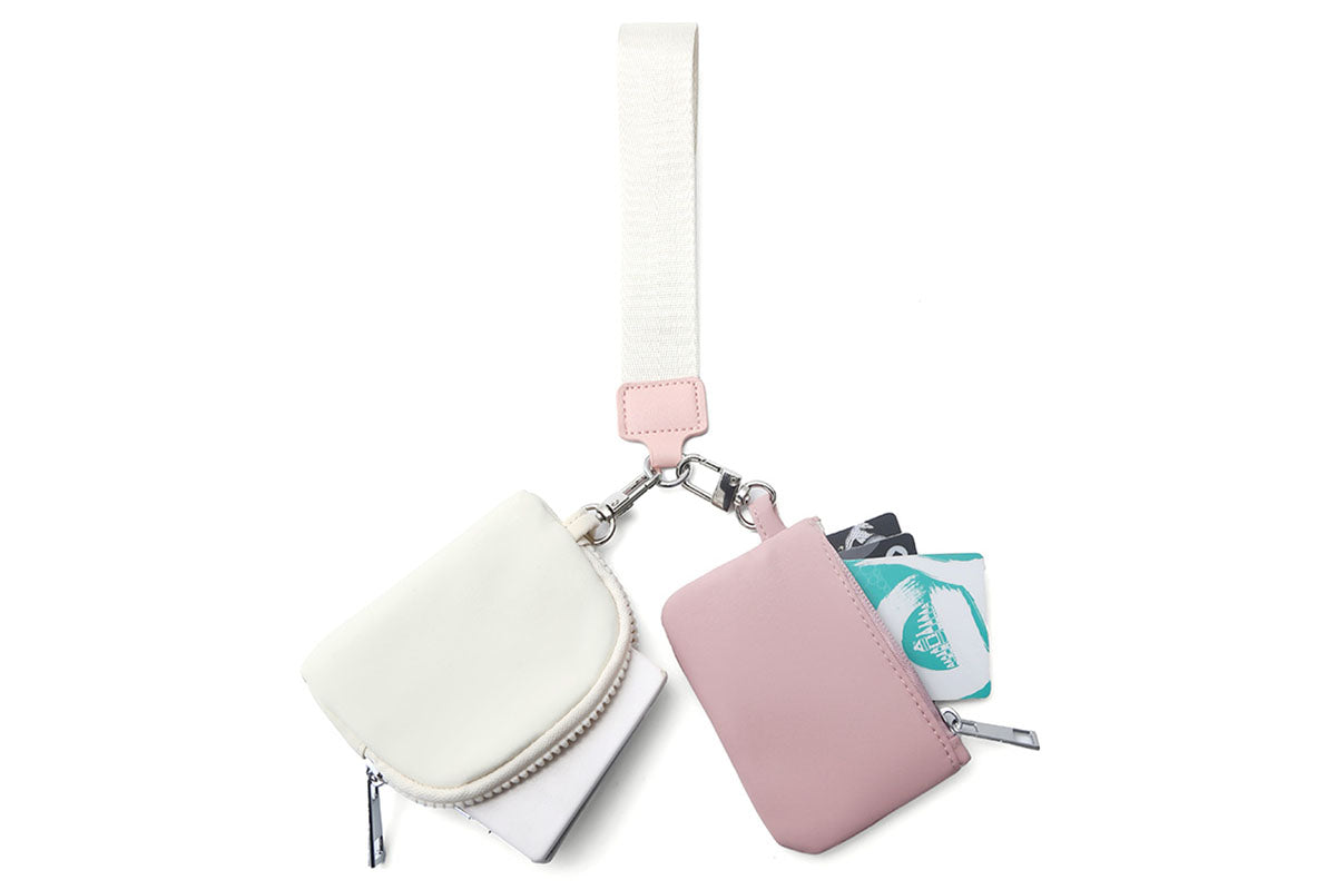 2-In-1 Dual-Pouch Wristlet Zipper Pouch Set Wallet Coin Purse Card Holder