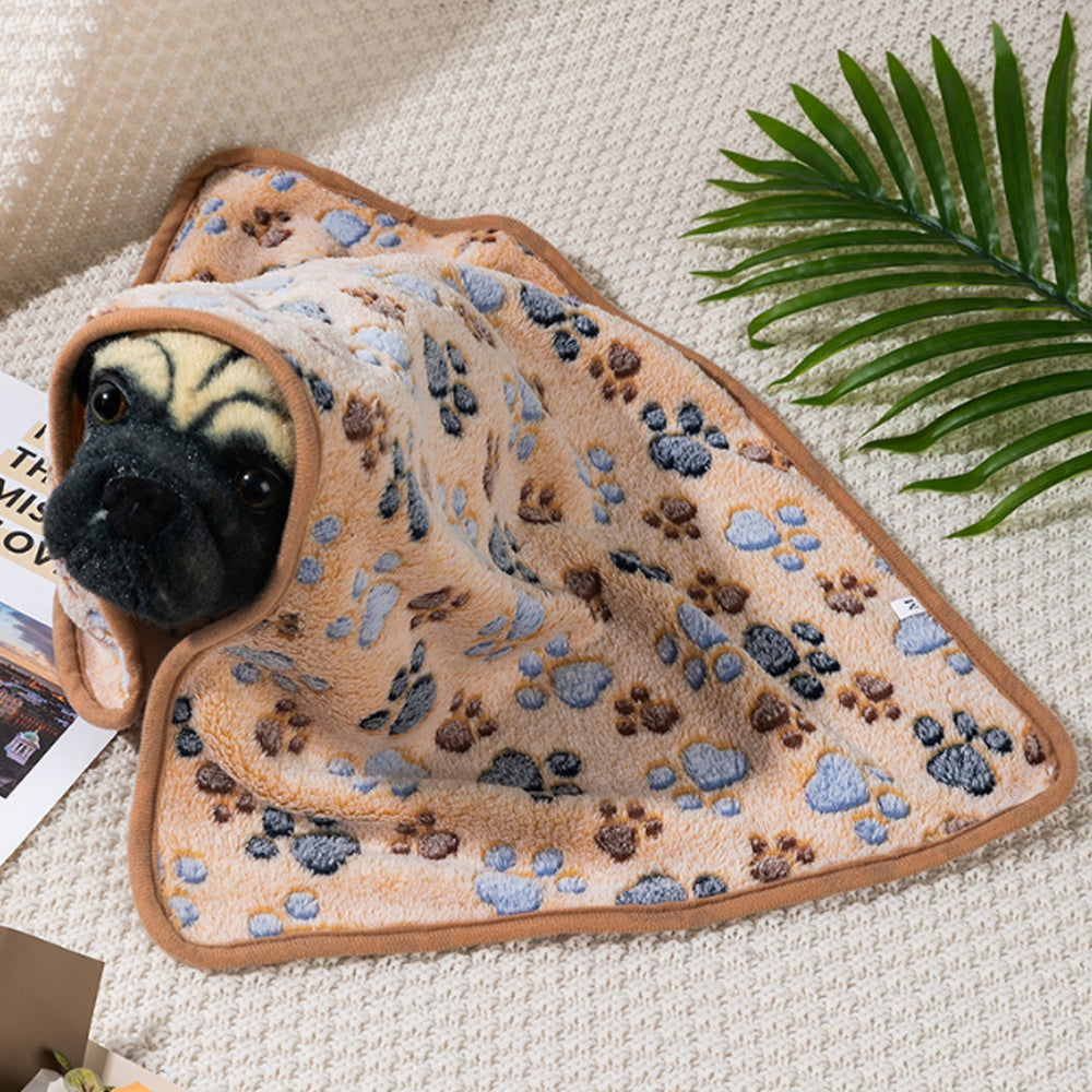 Pet Mat Paw Print Cat Dog Puppy Fleece Soft Pet Blanket Bed Cushion-Coffee