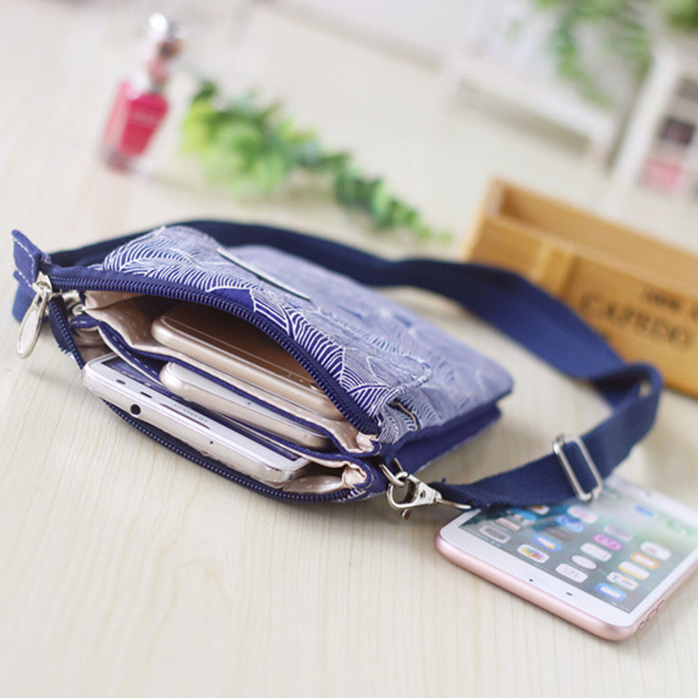 5 Layer Leaf Pattern Canvas Cell Phone Crossbody Bag