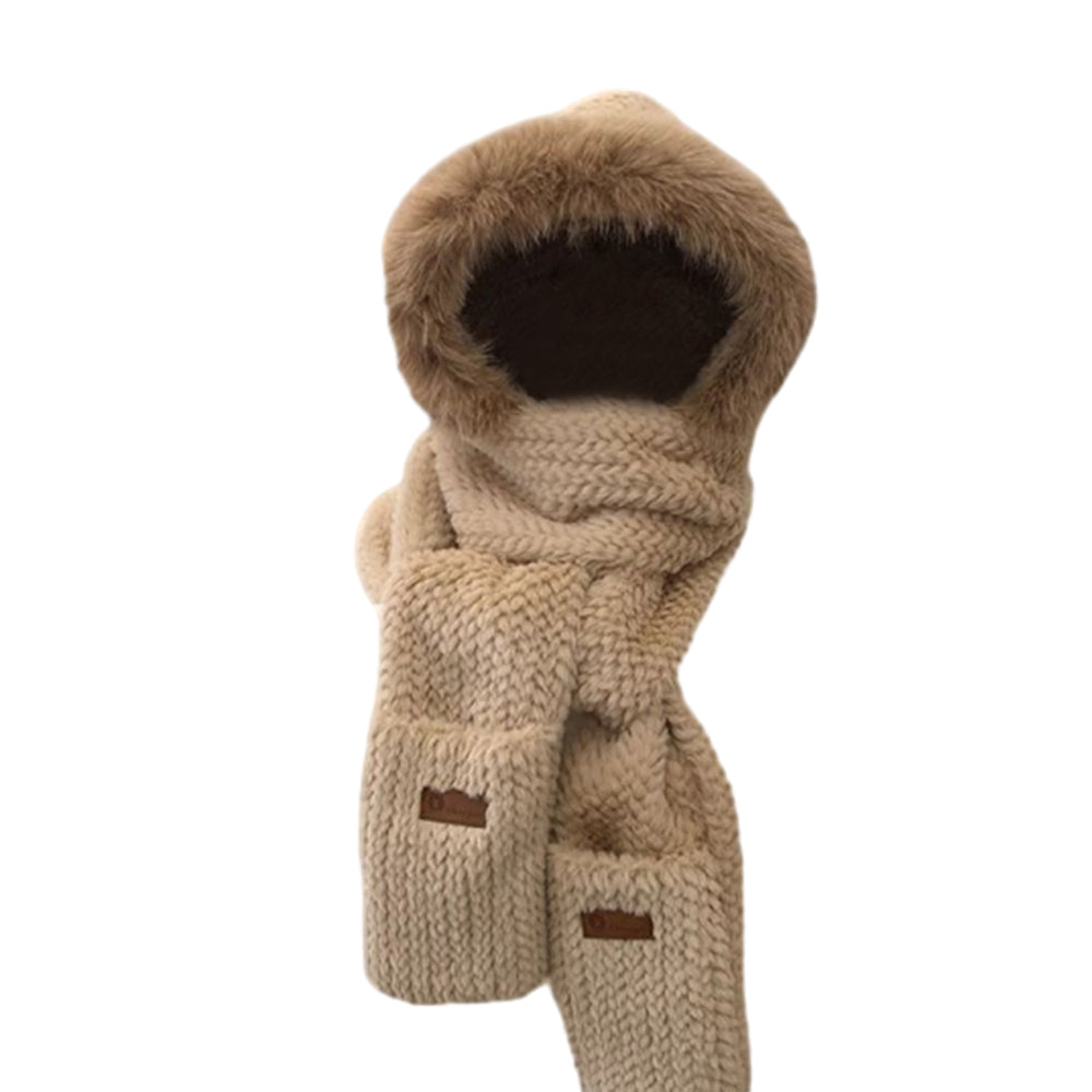 3-in-1 Winter Warm Plush Hooded Scarf Hat and Gloves