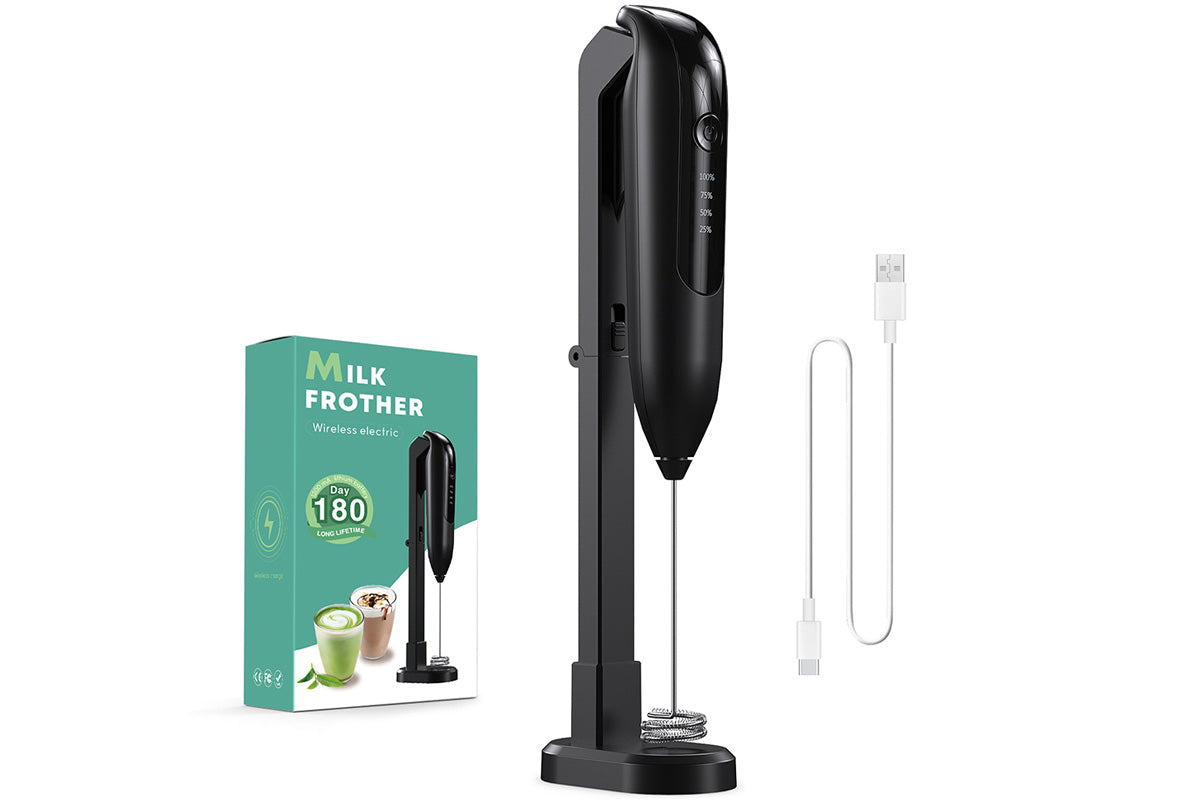 Rechargeable Handheld Milk Frother with Stand for Coffee Lattes Cappuccinos